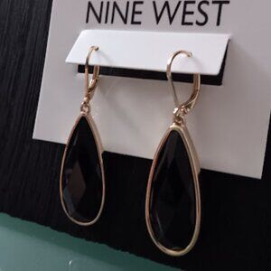 NINE WEST Mod/Contemporary Gold Jet Black Crystal Teardrop Earrings**NEW!